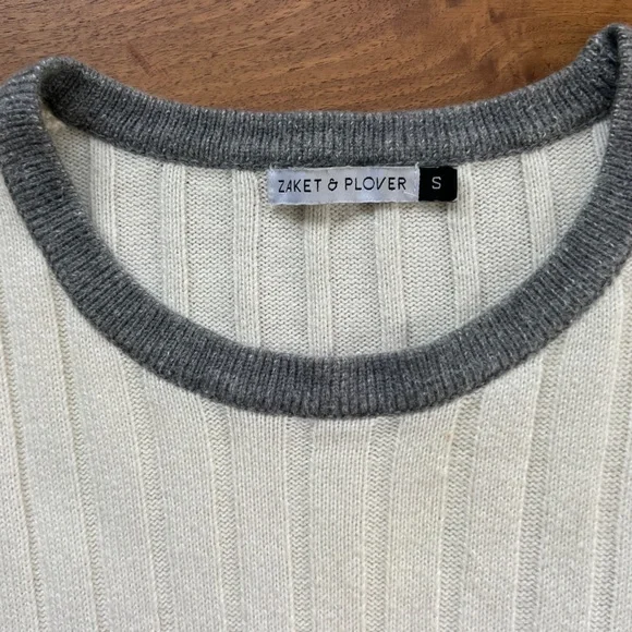 Zaket & Plover Cashmere Blend Ribbed Sweater Cream Grey Soft Long sz S/M - Picture 10 of 11